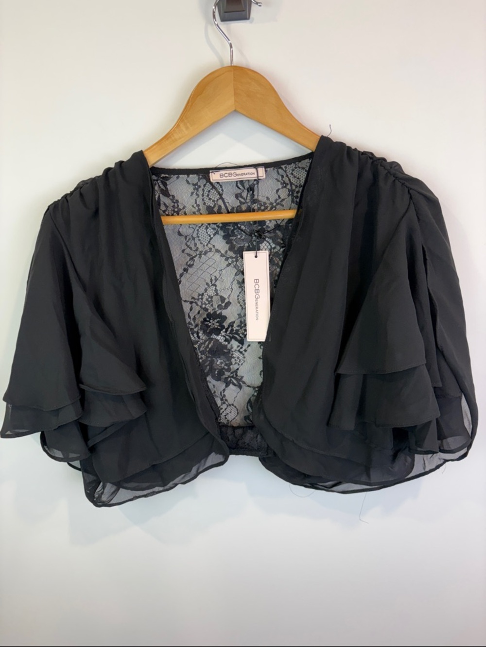 NWT BCBGeneration Black Sheer and lace Shrug size S/M